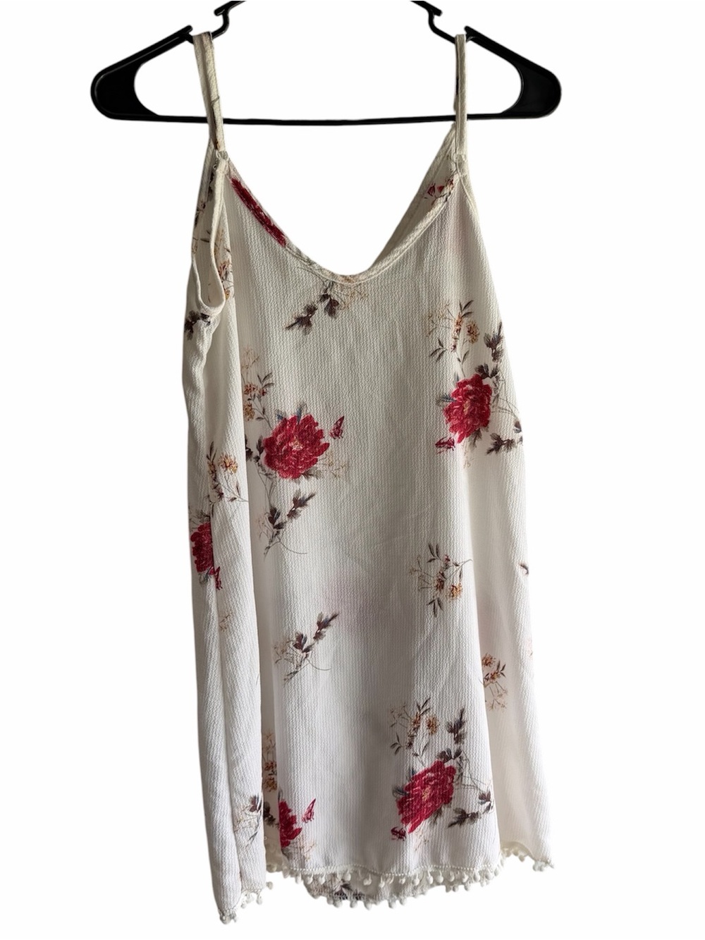 Ivory Floral Slip Dress with Red Rose Print size S